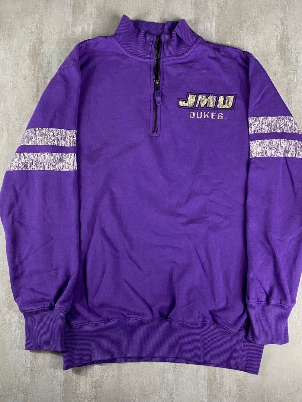 Womens M Colosseum JMU Dukes Quarter Zip Fleece Sweatshirt Purple Sleeve Stripes